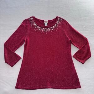 Red Silver Vintage Bedazzled Blouse